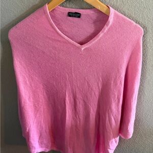 Handmade Nepal 100% Cashmere V Neck Poncho Sweater Hot Pink Luxury Knit